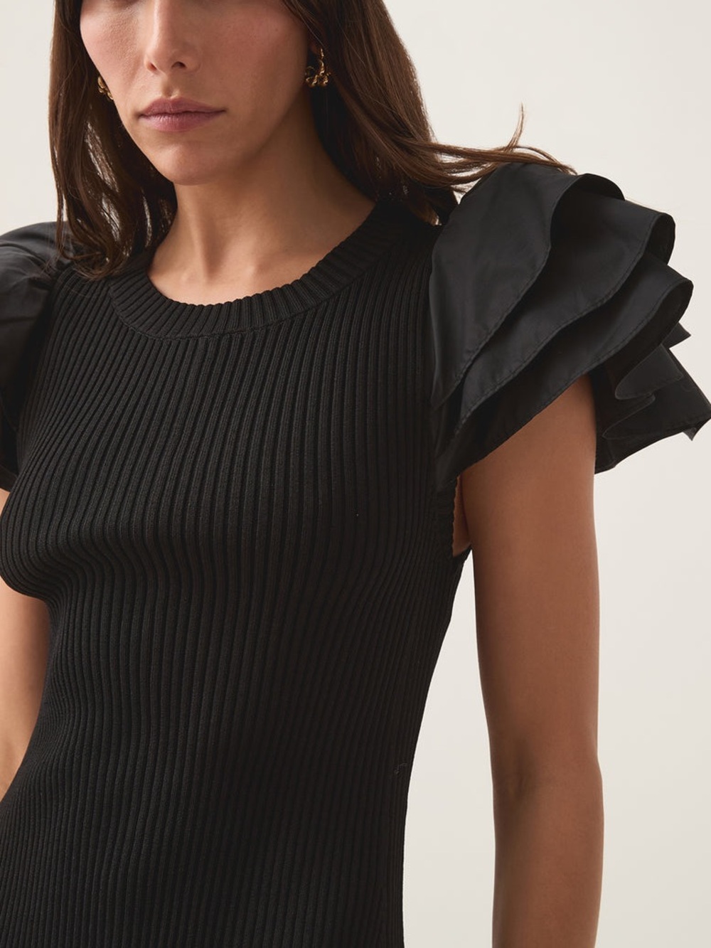 Aje Questa Puff Sleeve Mini Dress Black Ribbed Knit Little Black Dress US 4 - Picture 6 of 16
